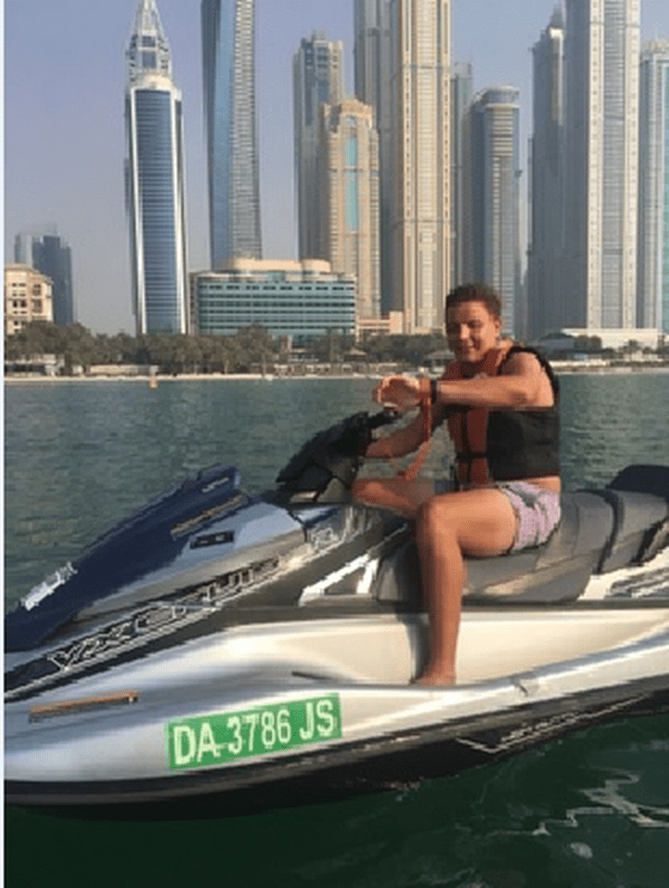 Wayne Skinner on a jet-ski in Dubai