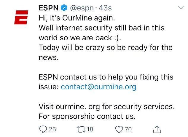 OurMine took a similar approach hacking ESPN's Twitter account