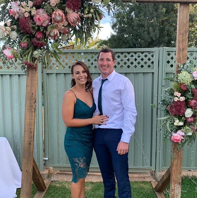 The fiance left behind by the senseless killing, Aaron Leeson-Woolley has announced he is engaged to be married to another local of the small Riverina town - Samantha Cirillo (pictured together)