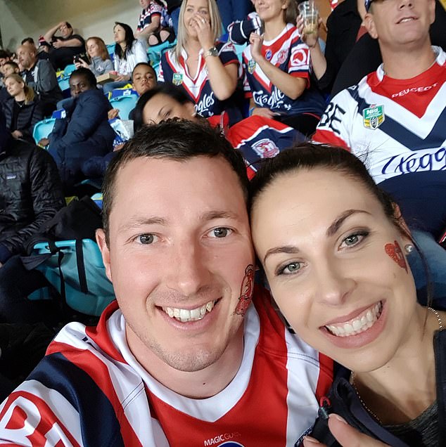 Pictured: Mr Leeson-Woolley and Ms Cirillo together in Roosters colours in a Facebook post shared in February