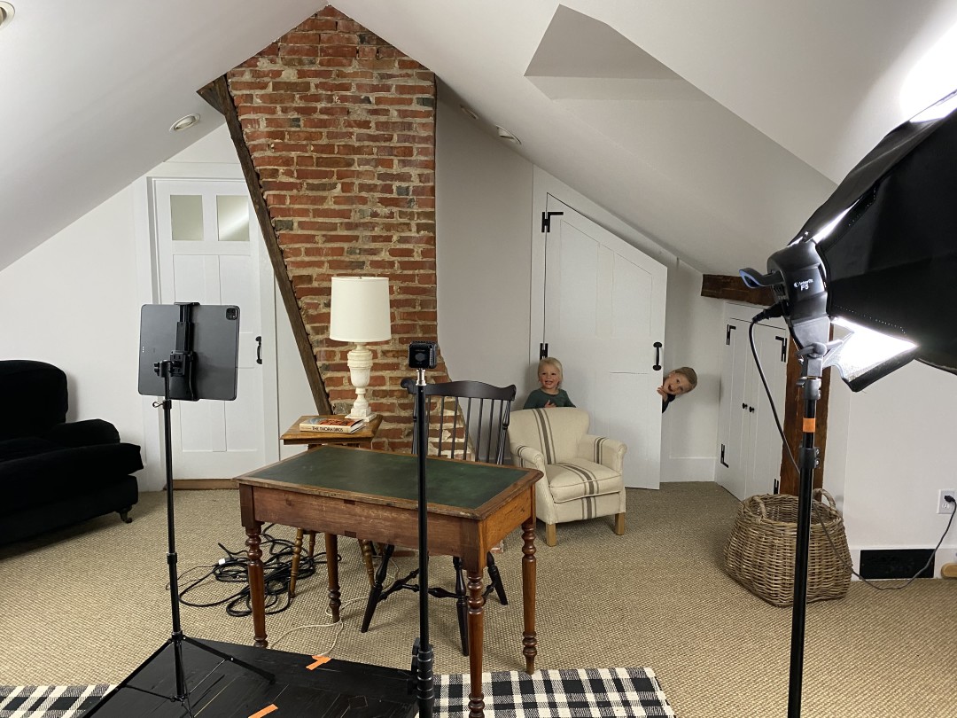 Seth Meyers’ kids peek in on his attic workspace.