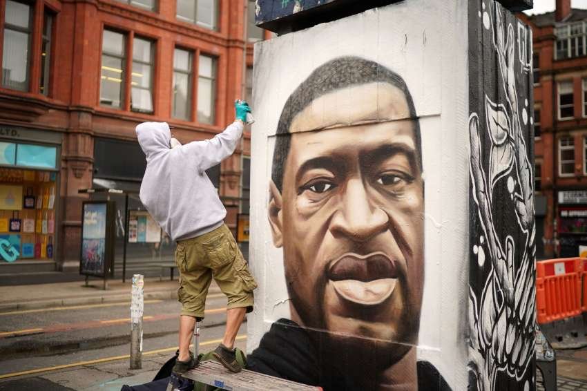 Graffiti artist Akse spray painted this mural of Floyd in Manchester's northern quarter on June 3 in Manchester, United Kingdom.