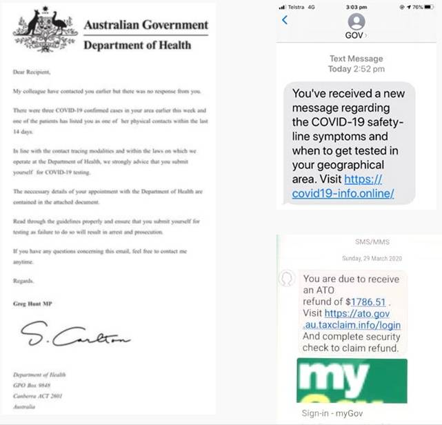 Letters, emails and text messages impersonating government agencies and departments can try to trick you into opening links and sharing personal information. IMAGE: Scamwatch