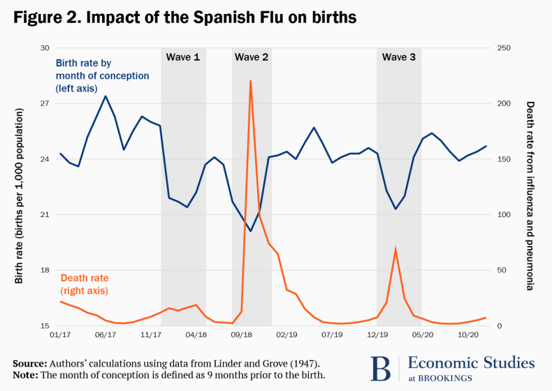 Impact of the Spanish Flu on births graph