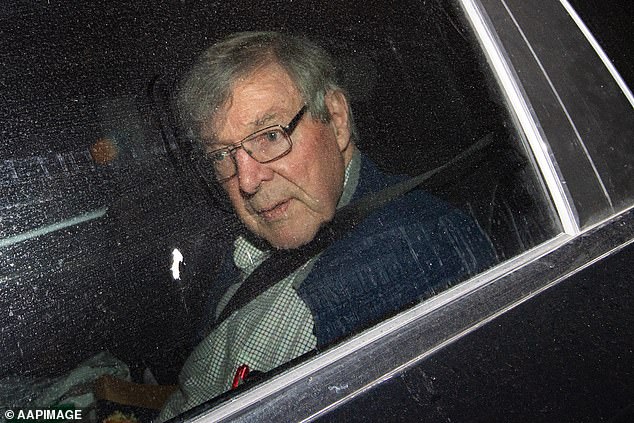 Pictured: Pell arrives at the Seminary Of The Good Shepherd in Sydney on April 8