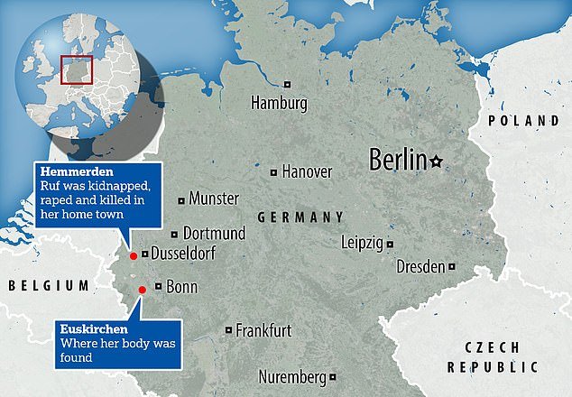 Claudia Ruf was kidnapped, raped and killed in her home town of Hemmerden in the western German state of North Rhine-Westphalia before her body was found on a dirt road some 70 kilometres (43 miles) away on a dirt road in the town of Euskirchen, near the city of Bonn.