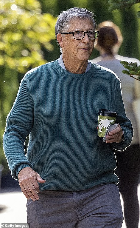 Bill Gates was pictured enjoying some coffee at the conference Thursday morning