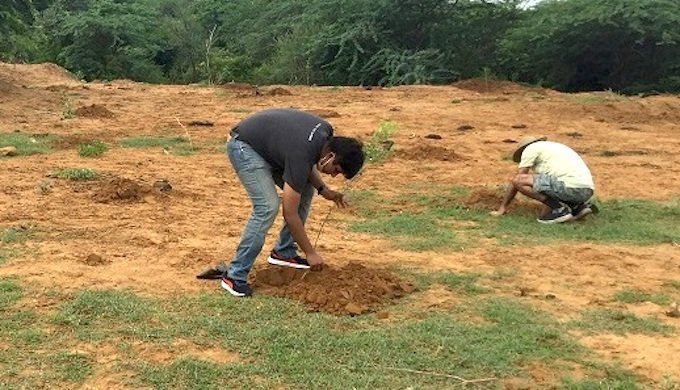 Aditya Mukarji participating in a tree-planting initiative (Photo source: Twitter)