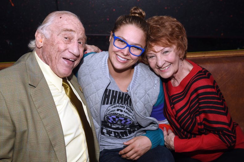 Gene LeBell, Ronda Rousey and Midge LeBell during the Ronda...