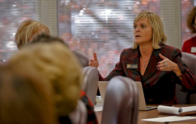 April Grace speaks at a 2015 teacher shortage task force meeting at the Oklahoma State Department of Education. Now the head of Shawnee Public Schools, Grace was an assistant superintendent in the Putnam City school district at the time.