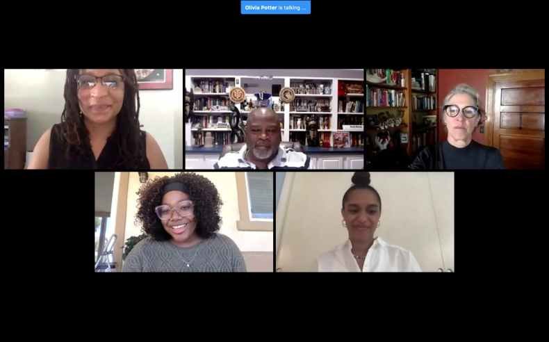 Panelists and student moderators speak July 11 during an IU Maurer School of Law online event over Zoom. The event was also a fundraiser and raised $3,371.03 for Black Lives Matter B-Town, Black Visions Collective and the Bail Project, according to Olivia Potter, president of the International Law Society at IU.