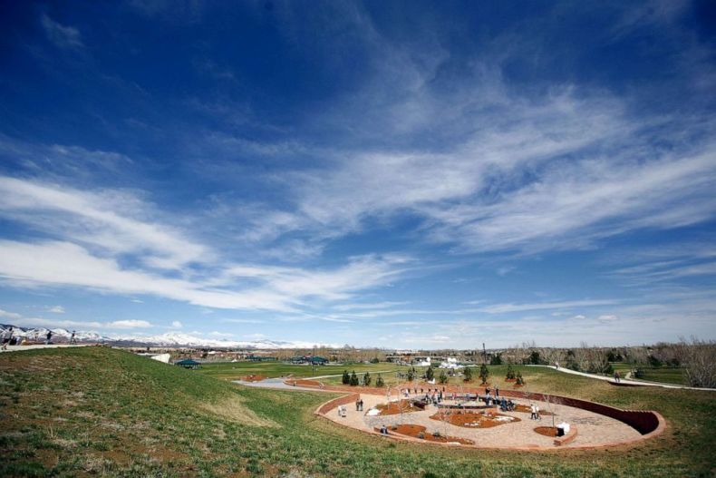 PHOTO: Relatives and community members gather to commemorate the ten-year anniversary of the Columbine High School shootings at the Columbine Memorial Park, April 20, 2009, in Littleton, Colorado.