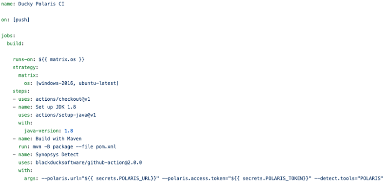 Example Synopsys Detect GitHub Action yaml