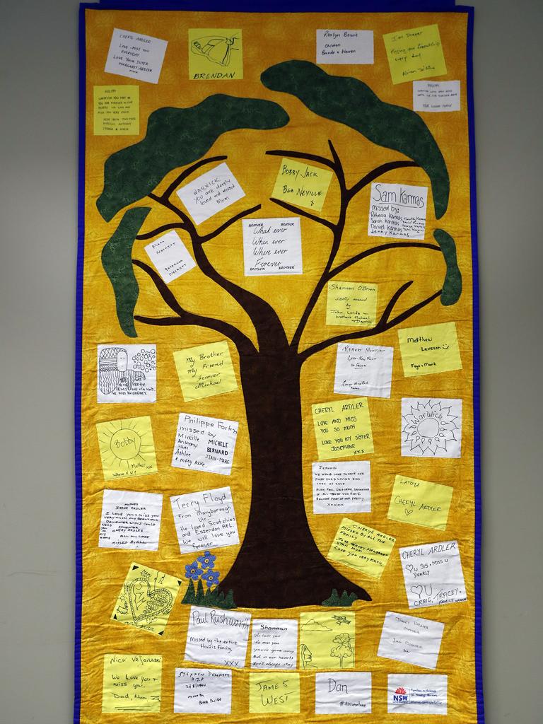 A quilt made by “family and friends of missing persons” hangs in the MPR office. Picture: Sam Ruttyn