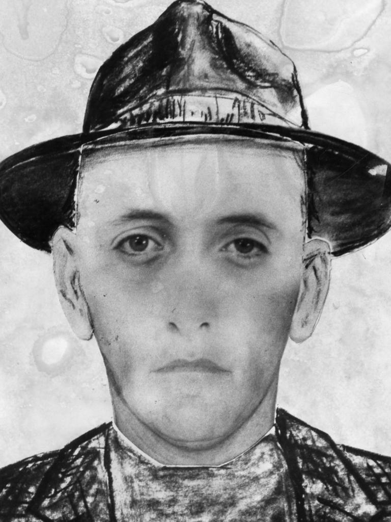 An identikit pf the suspect in the disappearance and presumed abduction of Joanne Ratcliffe, 11, and Kirste Gordon, 4, from Adelaide Oval in 1973.