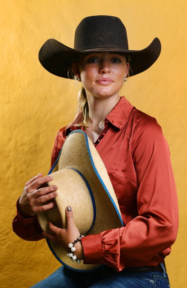 Dolly’s sister Meg Everett, holding Dolly’s hat. Picture: Lachie Millard